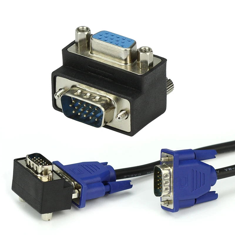 

VGA 15 Pin macho a hembra M/F 90 grados ángulo derecho adaptador cable conector de Monitor