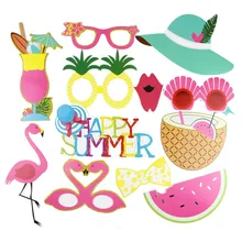 ФОТО set of 12 diy flamingo theme hawaiian photo booth props tropical beach luau pool summer party paper crafts birthday party decor