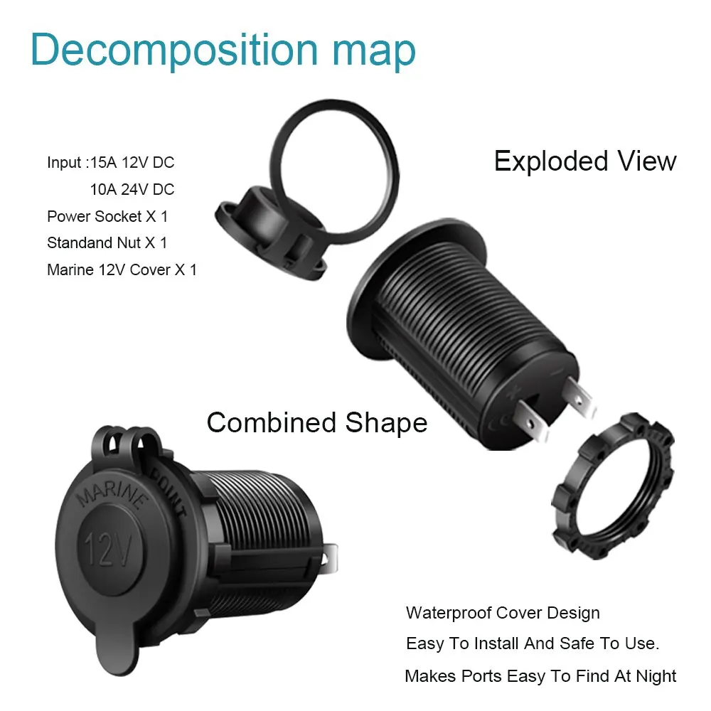 2 PCS Cigarette Lighter Socket, Waterproof Marine Grade 12V DC Outlet for Motorbike Car Scooter