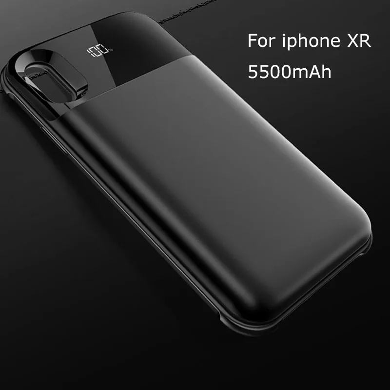 5000 мАч чехол для зарядного устройства для iphone X XS светодиодный цифровой дисплей Беспроводное зарядное устройство чехол для аккумулятора для iphone XR XA MAX - Цвет: Black For iphone xr