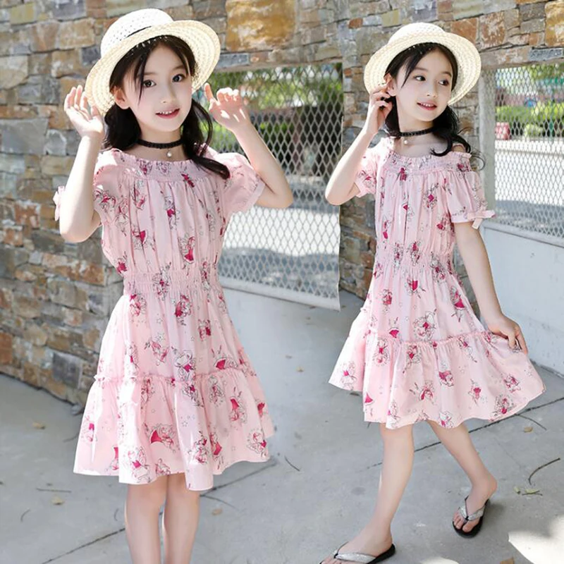 New Shoulderless Floral Printed Dresses For Girls Summer Fashion Beach ...