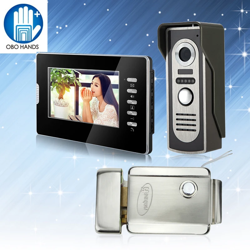 

7inch Wired Color Video Doorphone Intercom Doorbell System Kit Set with Outdoor IR Camera+Black Monitor+DC 12V Electric Lock