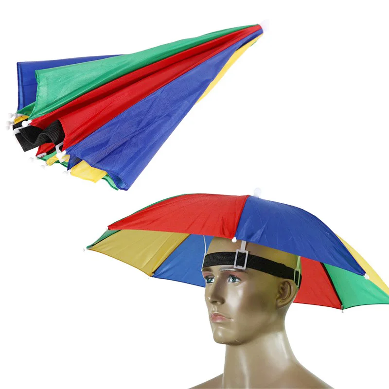 100pcs 2016 New Product Usefull Rainbow Umbrella Hat Sun Shade Camping Fishing Hiking Festivals