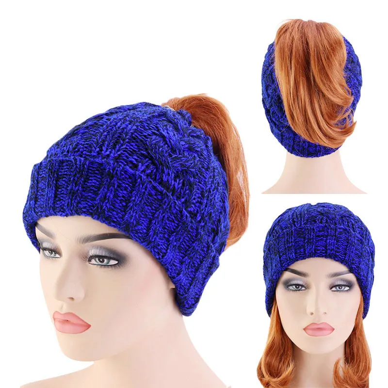 

LDSLYJR 2019 Winter twist double color Horsetail braid knitting cotton Baseball Cap Adjustable Snapback cap for women 131