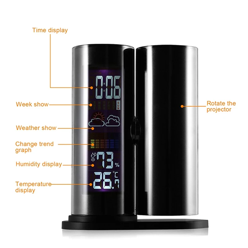 

LCD Projection Digital Thermometer Hygrometer 360 Degree Rotating Clock Bedside MDJ998