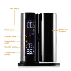 ЖК дисплей проецирования Цифровой термометр гигрометр 360 градусов вращающиеся часы прикроватные MDJ998