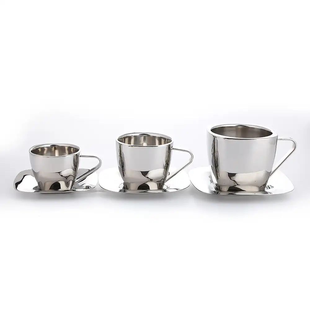 Realand Square Stainless Steel Double Wall Espresso Coffee Mug Tea Cup With Saucer Milk Cuccino Latte Set Kitchen Gift Realand Square Stainless Steel Double Wall Espresso Coffee Mug Tea Cup With Saucer Milk Cuccino Latte Set Kitchen Gift