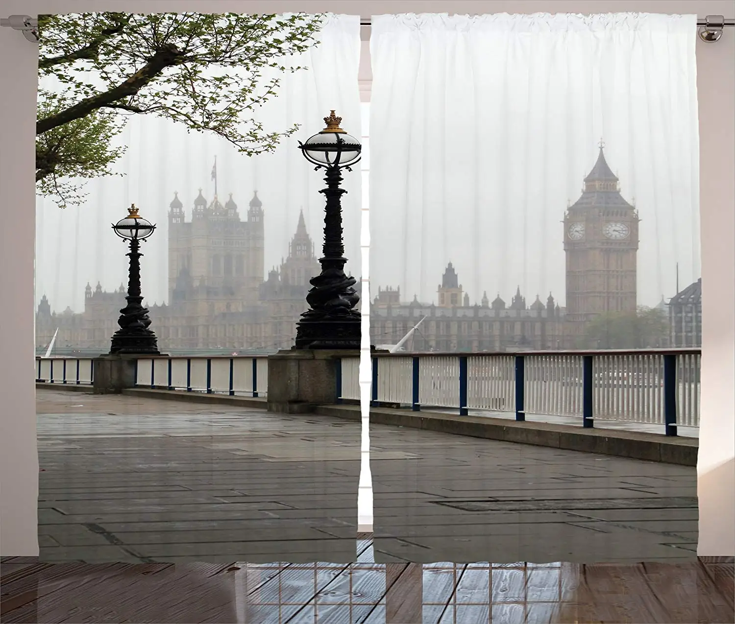 

London Curtains Ancient Big Ben View from The Street Palace Westminster Touristic Great Britain Living Room Bedroom Window Drape