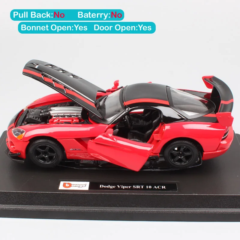 Детские 1:24 Масштаб BBurago Dodge Viper SRT 10 ACR красный Дорожный гонщик супер автомобиль спортивный литье под давлением модель миниатюрный автомобиль игрушка для детей