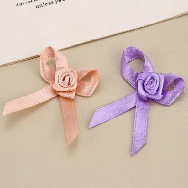 

Free Shipping!500pcs 14 colors Bow with small roses flower appliques, diy appliques,satin ribbon appliques