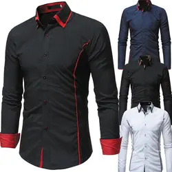 HuLooXuJi новые мужские рубашки хлопок сшитый цвет повседневные тонкие рубашки Fit Мода лацкане с длинными рукавами блузки Размер США: M-3XL