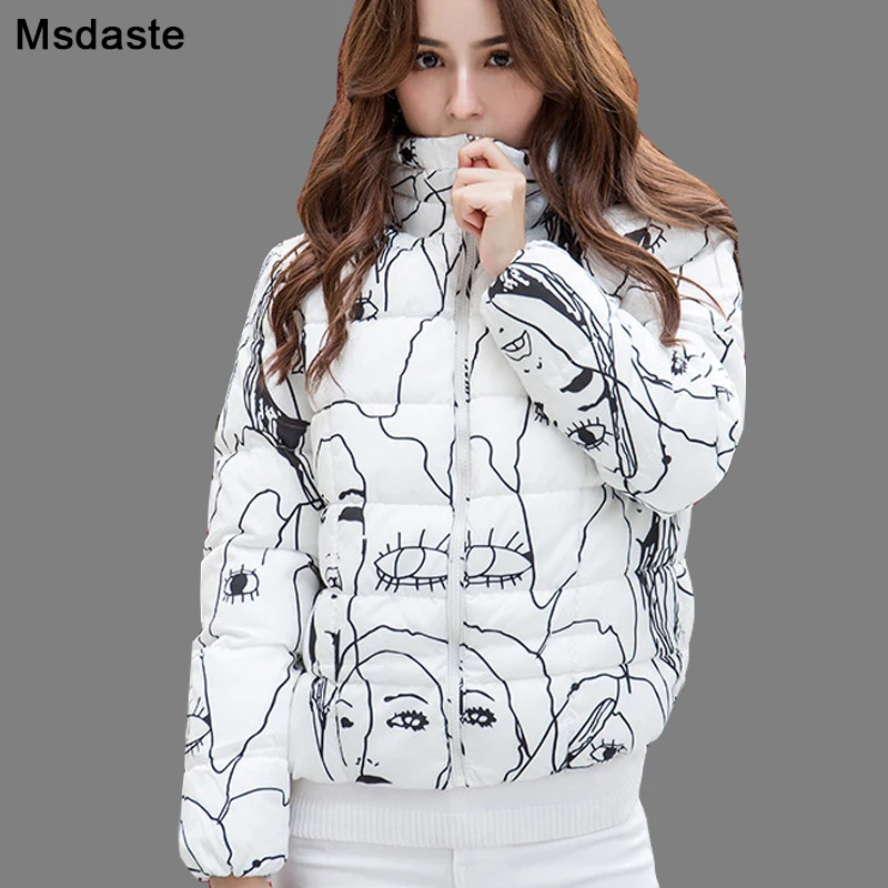 

Women 2019 Winter Parkas Jackets Warm Parka Coats Mujer Chaqueta Cotton-padded Casaco Feminino Vintage Print Casual Woman Jacket