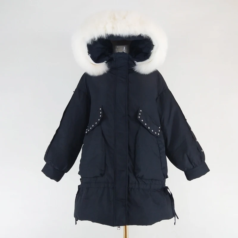 

2019 new arrive women coat winter down jacket hooded genuine fur collar parka real fur bird pattern plus size clothes Diamonds