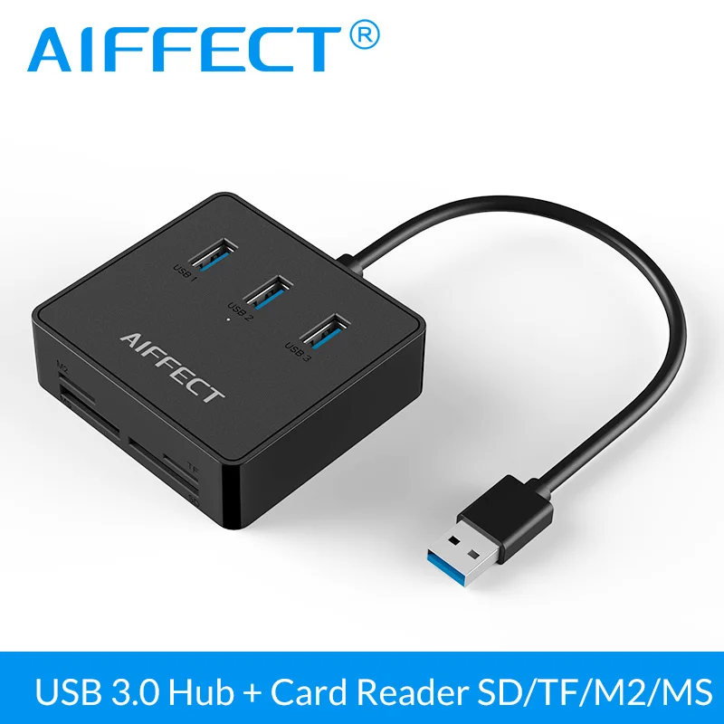 

AIFFECT 3 Port USB3.0 HUB With Card Reader Function 5Gbps USB Splitter Support TF SD M2 MS Converter Micro USB Power Supply