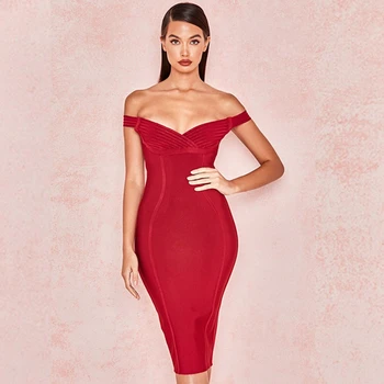 

New Elegant Red Short Sleeve V Neck Off The Shoulder Backless Sexy Bodycon Bandage Dress 2018 Solid Vestidos Verano Party Club