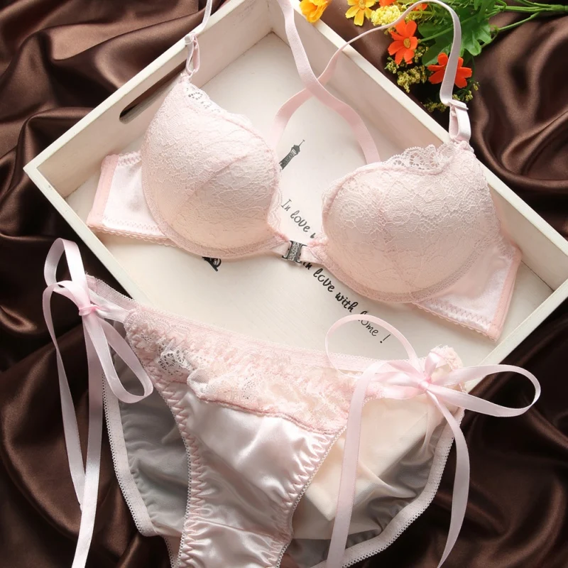 

Hot Woman Lingerie Sexy Front Buckle Bra Front Closure U Shape Push Up 2PCS Lace Bra Set Pant