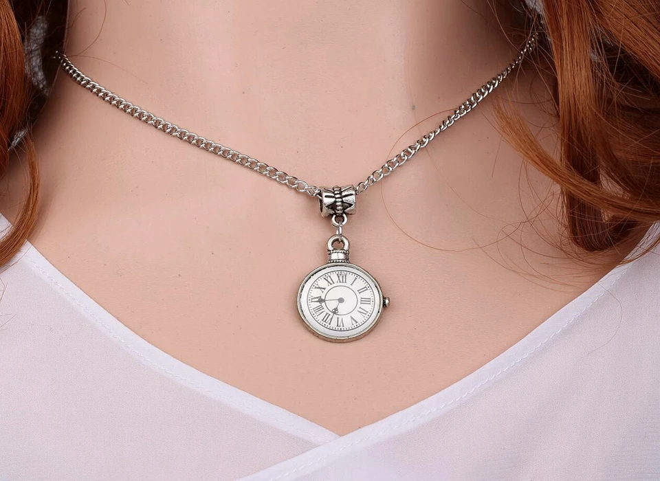 Enamel Watch Necklace Pendant Charms Choker Collar Statement Vintage Silver For Women Fashion
