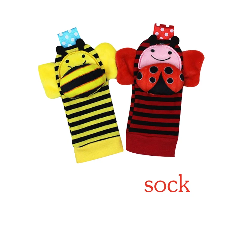 Детские игрушки, детские погремушки игрушки, носки в виде животных, ремешок на запястье с погремушкой, Детские носочки для ног, жук, ремешок на запястье, мобильные детские игрушки для детей - Цвет: 2PCS Socks