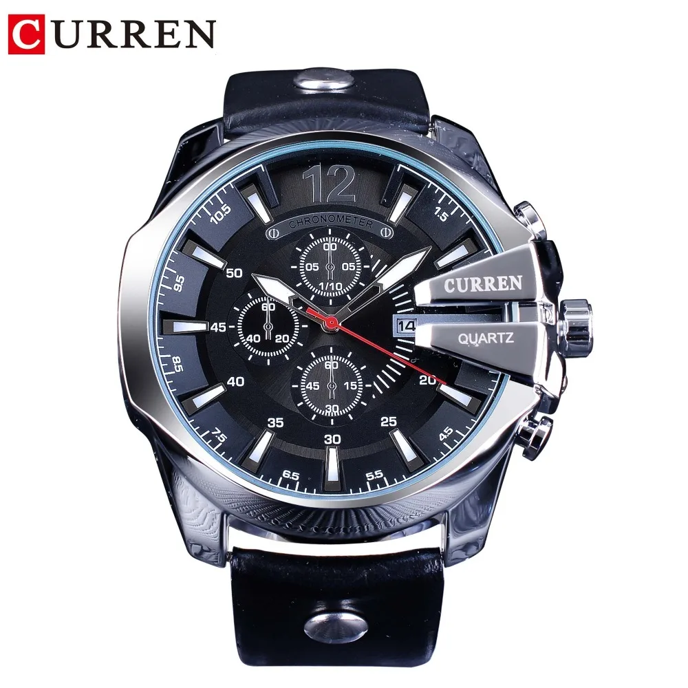Billige CURREN Army Military Pilot Design Armbanduhr Große Zifferblatt Fashion Wasserdicht Herren Quarz Top Marke Luxus Männliche Uhr Leder Uhr