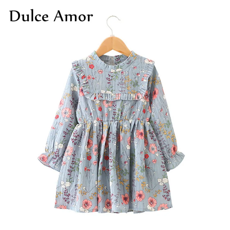Dulce Amor/платья для девочек; коллекция года; сезон осень; стиль; модное платье с цветочным рисунком в стиле ретро для девочек; Повседневное платье принцессы с длинными рукавами для От 3 до 7 лет