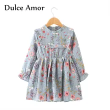 Dulce Amor/платья для девочек; коллекция года; сезон осень; стиль; модное платье с цветочным рисунком в стиле ретро для девочек; Повседневное платье принцессы с длинными рукавами для От 3 до 7 лет