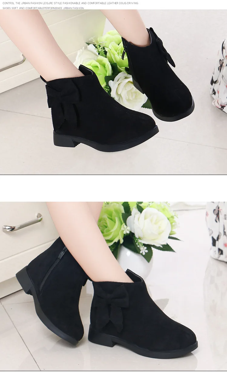 Spring Autumn Teens Girls Bowknot Rubber Leather Martin Boots For Girls Pink black Rome Ankle Princess Boots Shoes New