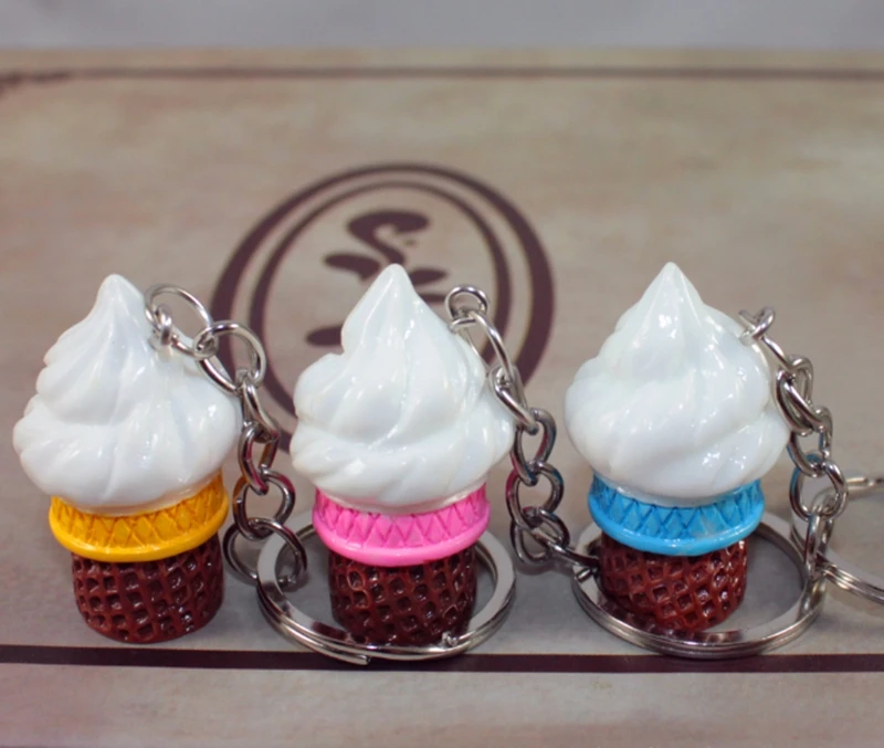 5pcs/lot Resin Ice Cream Keychain Simulation 3.5cm Cup Cake Pendant Key Ring Promotion Gift Personality creative gift | Украшения и