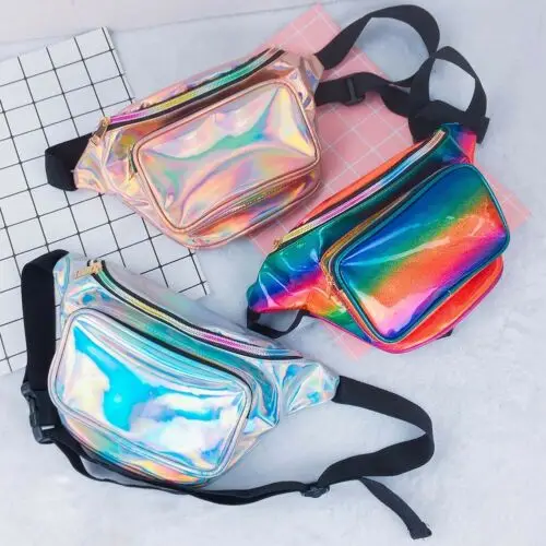 2019 لامعة الرجعية حزمة مراوح الهذيان مهرجان الخصر حزمة في الهواء الطلق السفر Crossbody الورك حقيبة