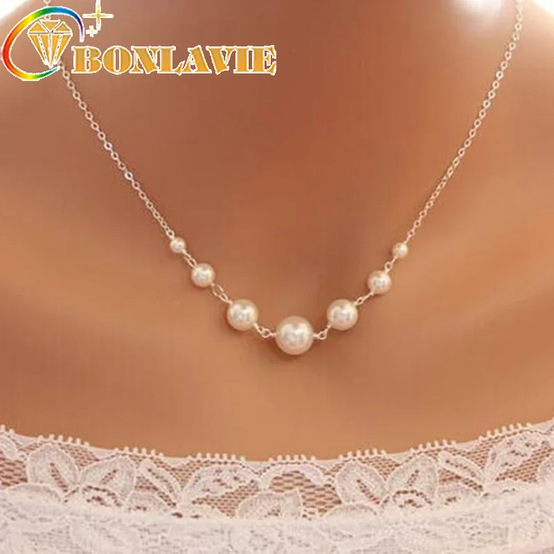 New Necklace Retro Simple Beaded Pearl Single Layer Chain Necklace For