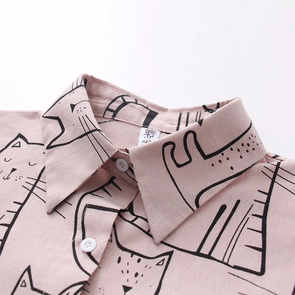 В году, Новое поступление. Блузка на пуговицах с рисунком кота рубашка с отложным воротником и длинными рукавами милый топ свободного размера плюс для девочек T93905F