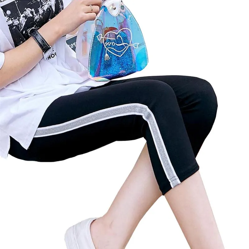 

YGYEEG 2019 Women's Summer Black Pants & Capris Slim Thin Stretch Trousers White Casual Capris Pencil Pants Skinny Trousers