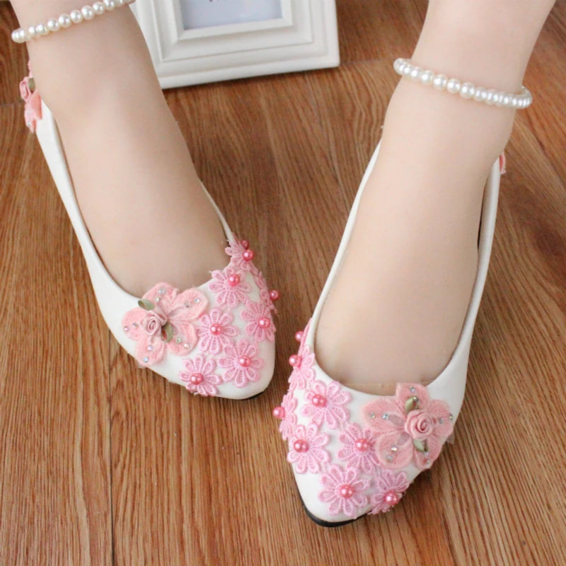 Pink 100 cotton handmade flower shoes bridesmaid shoes pearl bangle wedding shoes