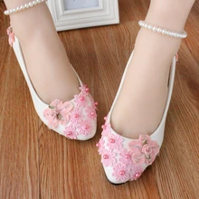 Pink 100% cotton handmade flower shoes bridesmaid shoes pearl bangle wedding shoes
