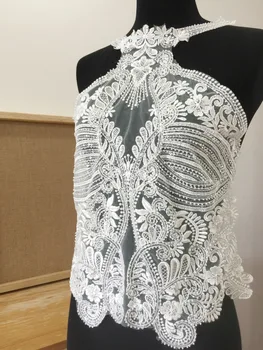 

Exquisite 3D Heavily Bead Bodice Lace Applique for Haute Couture , Bridal Gown Illusion Back Applique Wedding Motif 44 x 30 cm