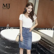 X033 MaiJee Юбки Женская юбка-карандаш Высокая Талия Деним средней длины летние джинсовые средней длины тонкий похудения Мода