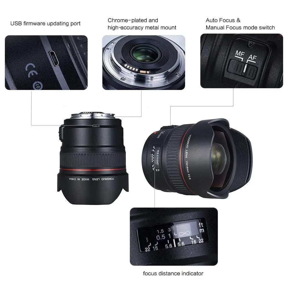 YONGNUO 14 мм F2.8 ультра-широкоугольный объектив YN14mm с автофокусом AF MF металлический объектив для Nikon d5300 d3400 d3100 d200 d810