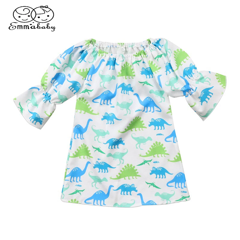 US Newborn Kids Baby Girls Blue Romper Party Dinosaur Tutu Dress Clothes Outfit