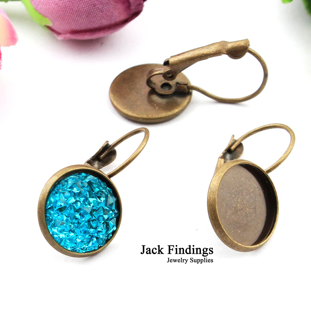 10pcs 12mm Copper Brass Antique Bronze French Earring Setting Base