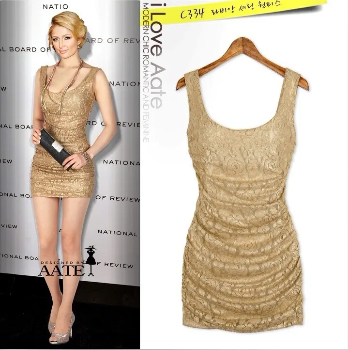 Black Gold 2 Color New Bronzing Lace Celebrity Sheath Dress Zipper Lady Round Neck Sleeveless Mini Dress Lined Free Ship H3159 Dress Side Dress Helldress Woven Aliexpress