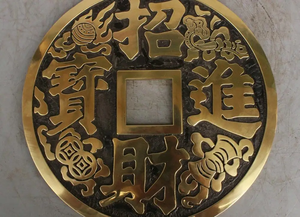 

11" Chinese Art Bronze Coin Of Two Fish In Bronze Statue