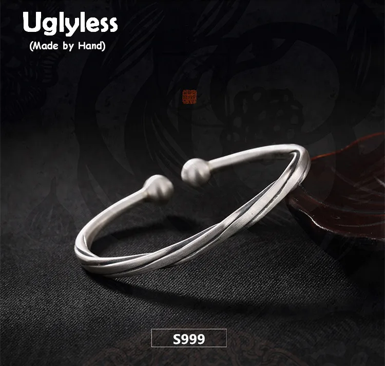 

Uglyless Real S 990 Silver Fine Jewelry Popular Women Twisted Bangles Handmade Knitted Bangle Vintage Fashion Balls Bijoux Femme