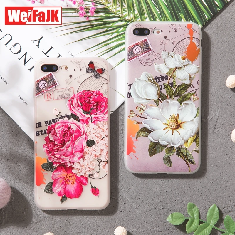 

WeiFaJK Case for iPhone 6 7 Plus Phone Case for iPhone 7 8 Plus X 6s Cover Silicone Rose Flower TPU Back Matte Coque Women Bags
