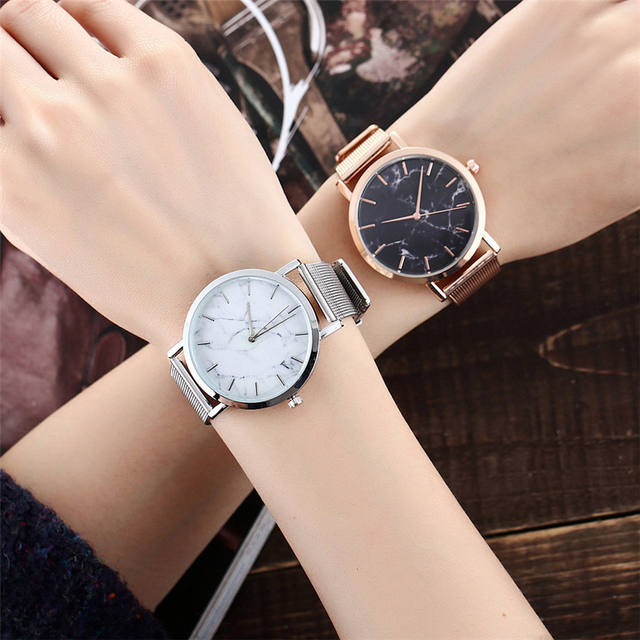 Vansvar Brand Fashion Silver And Gold Mesh Band Creative Marble Wrist Watch Casual Women Quartz Watches Gift Relogio Feminino