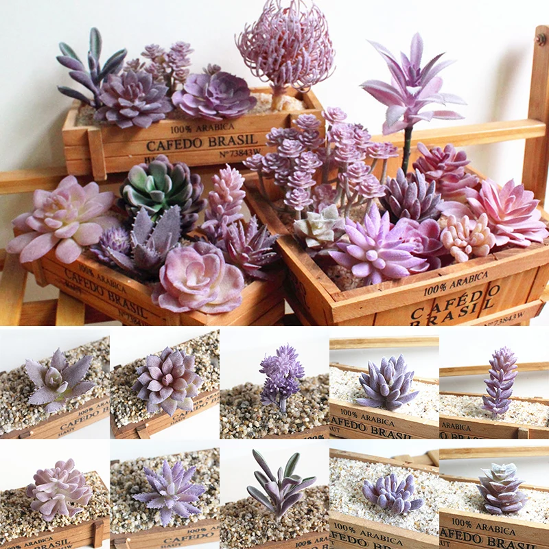 Charming Accessories Flocking DIY Mini Plant Plastic 1pc New Bridal Bouquet Fashion Purple Succulents Flower wall Floral