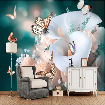 

Custom any Size 3D Wall Mural Wallpaper 3D Simple Elegant 3D Wall Murals Three-dimensional Flower Butterfly Wall Paper 3D Murals
