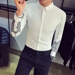 Высокое качество рубашка-смокинг модельер цифровой печати мужские рубашки в стиле кэжуал с длинным рукавом зауженный крой, для вечеринки