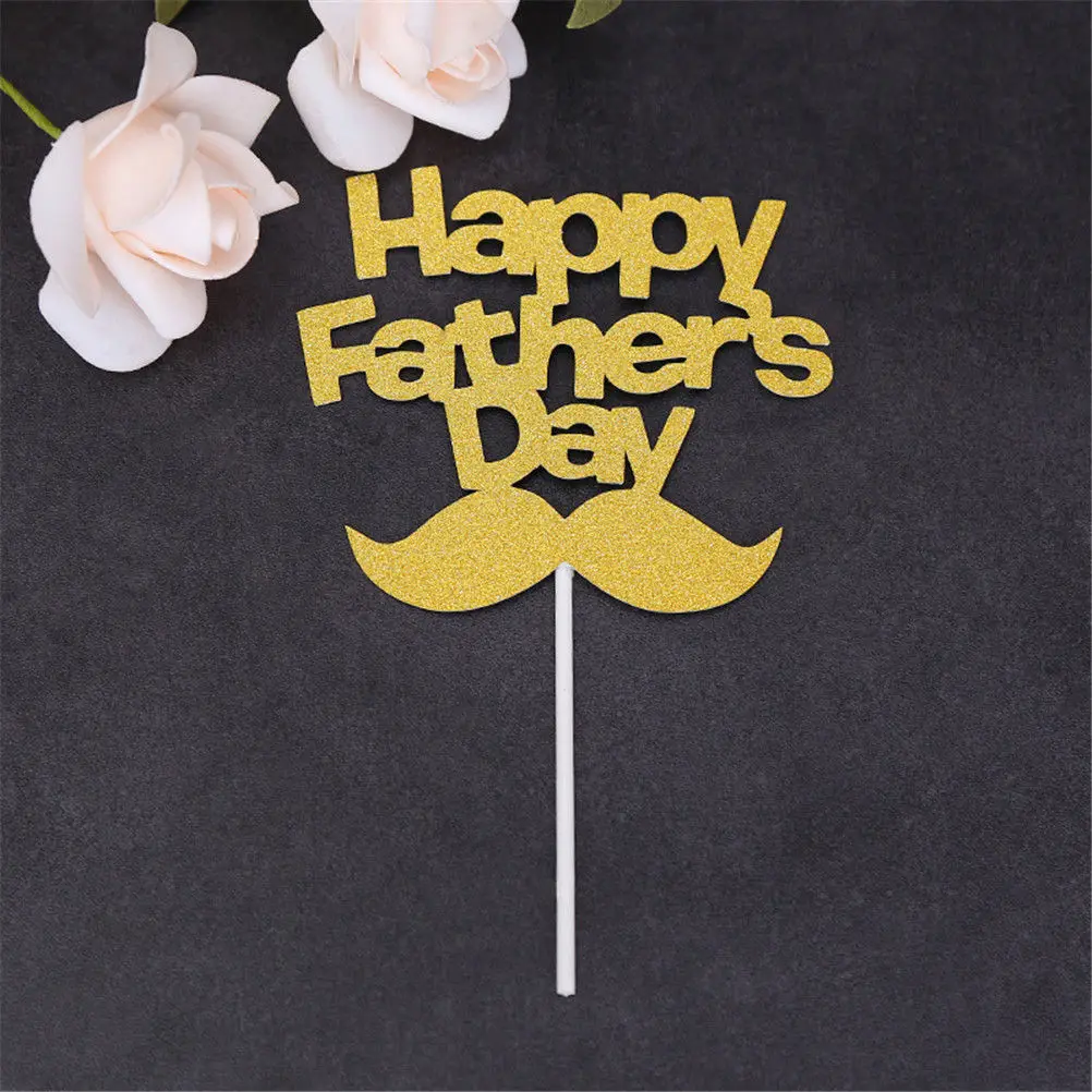 1PCS DIY Moustache Happy Father Day Cake Topper Flag For