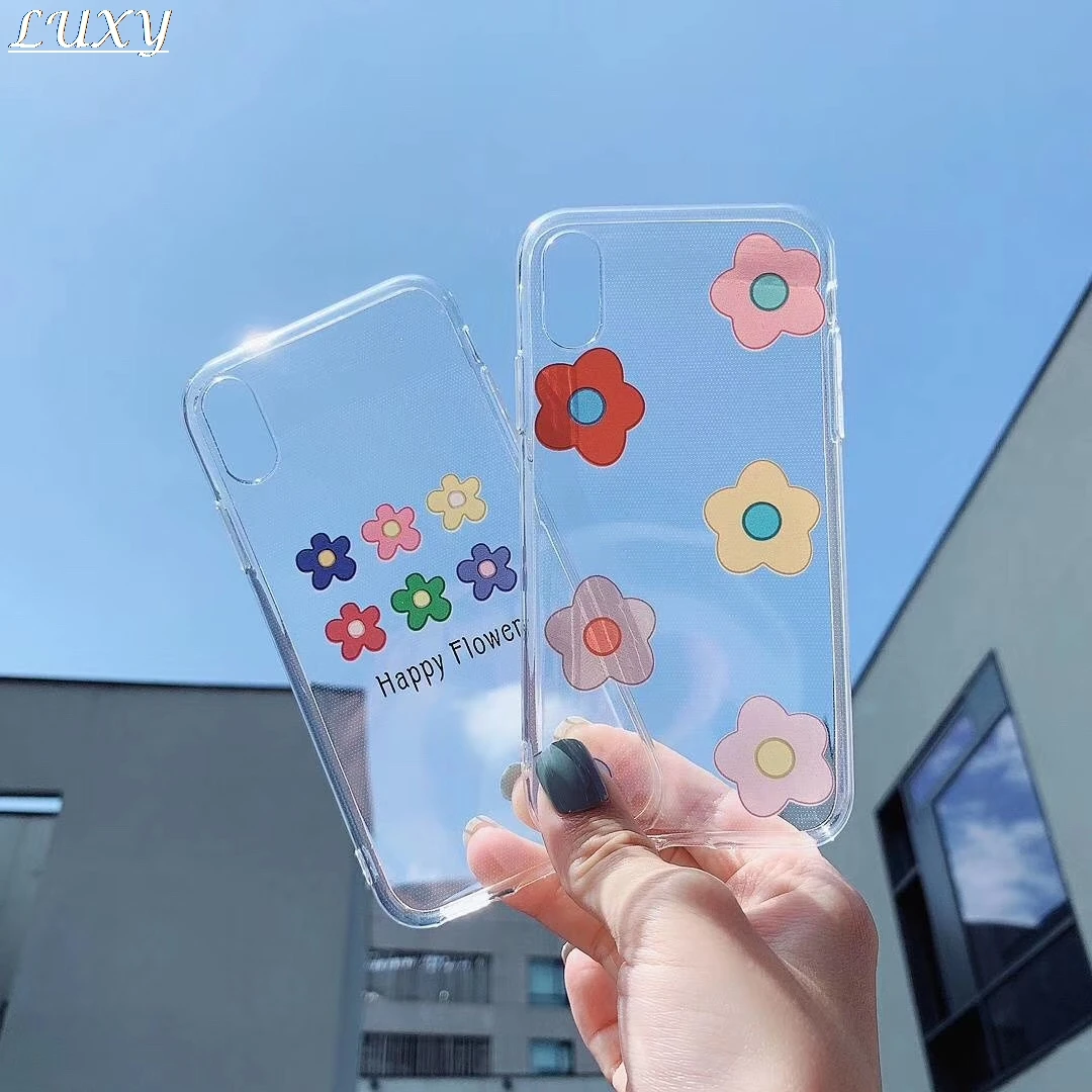 

Korea INS Happy Flower Transparent Candy TPU Phone Case For iPhone 7 8 6 6S Plus X XS Max Xr Fashion Telefon kilifi Etui