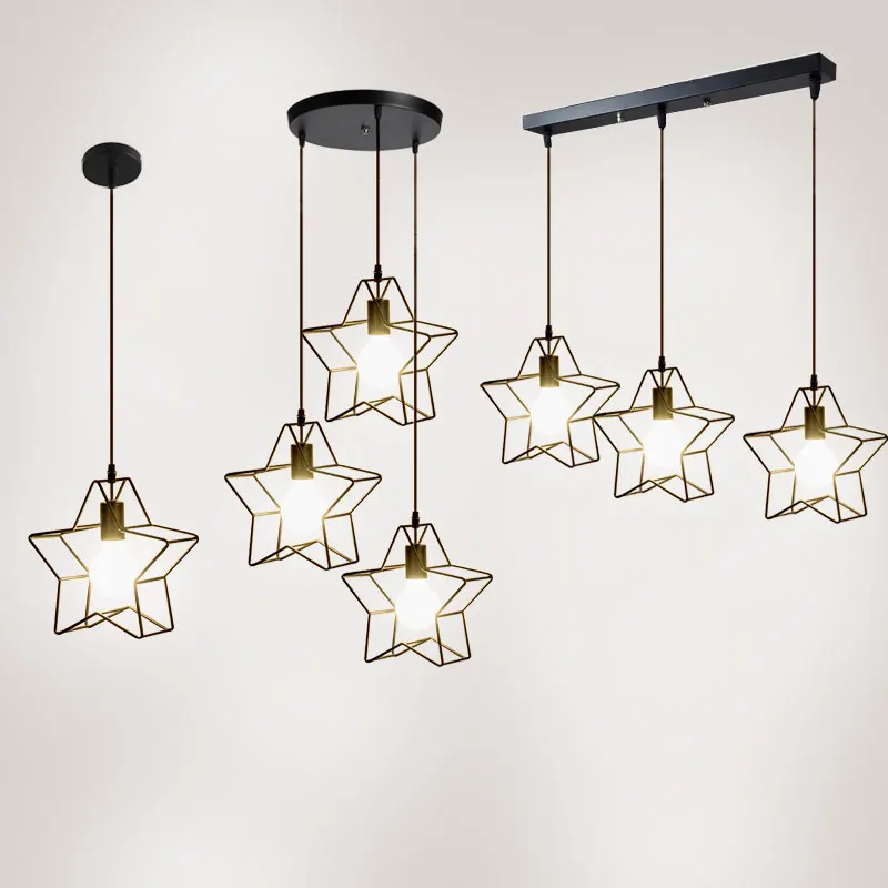 

Iron Stars pendant lamp lights chandelier lighting led hanglamp loft decor lamps light fixtures Living room industrial lamp
