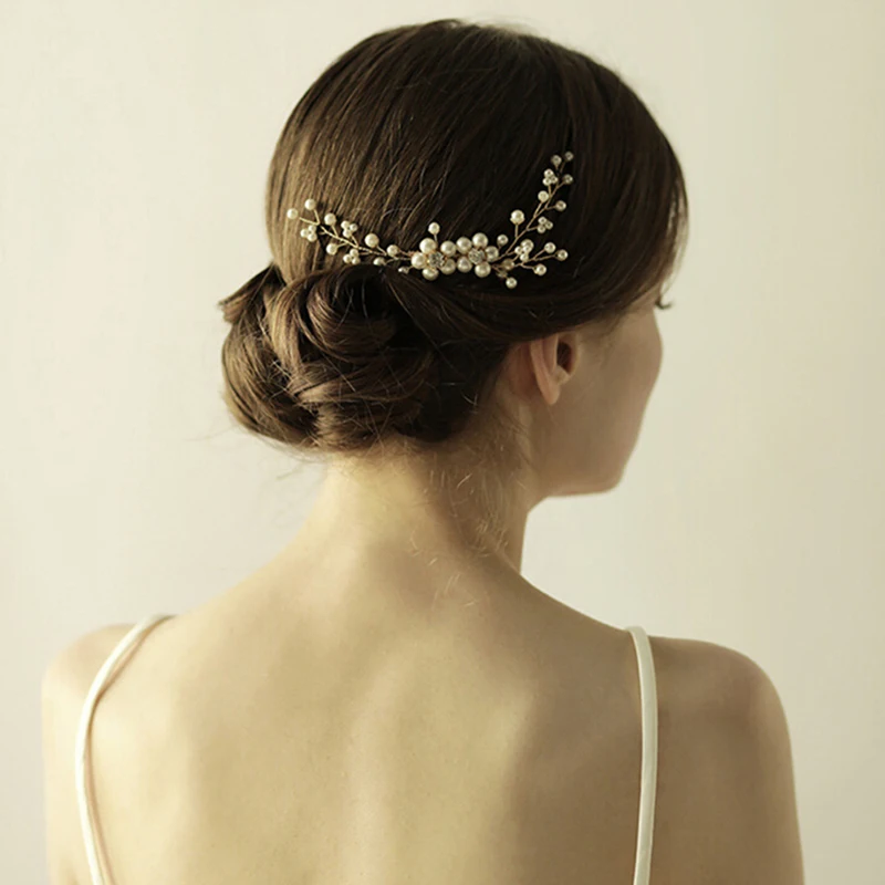 1 Pc Pearl Leaf Crystal Hair Comb Luxurious Bride Handmade Wedding Hair Pin Party Bridal Pearl Tiara Hair Accessories